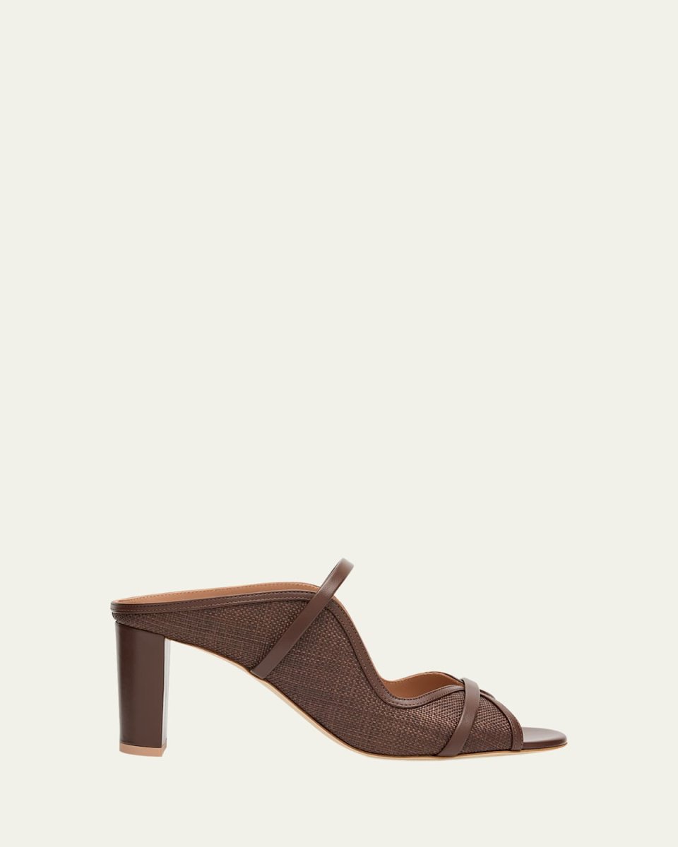 Norah Nappa Leather Raffia Dual-Strap Mule Sandals